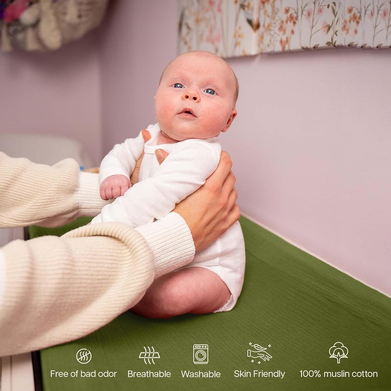 MiFlor Mi Flor 2 Pack Muslin Changing Pad Cover 16x32x5 inches – Ultra Soft CPC Certified Baby Changing Table Cover with Elastic Corners, 360° Fit, Lightweight, Breathable, Fits Most Changing Pads - Image 4